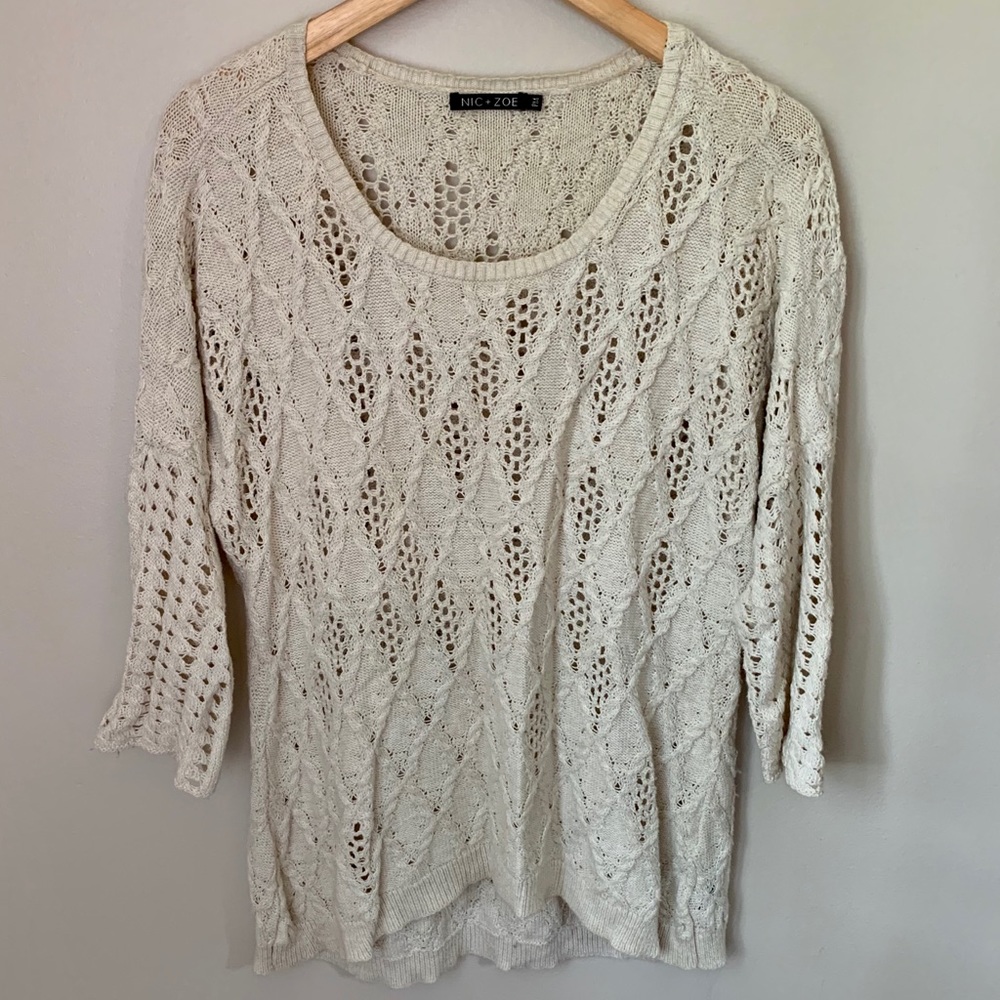 Nic+Zoe Cream Sweater with Crochet Detail